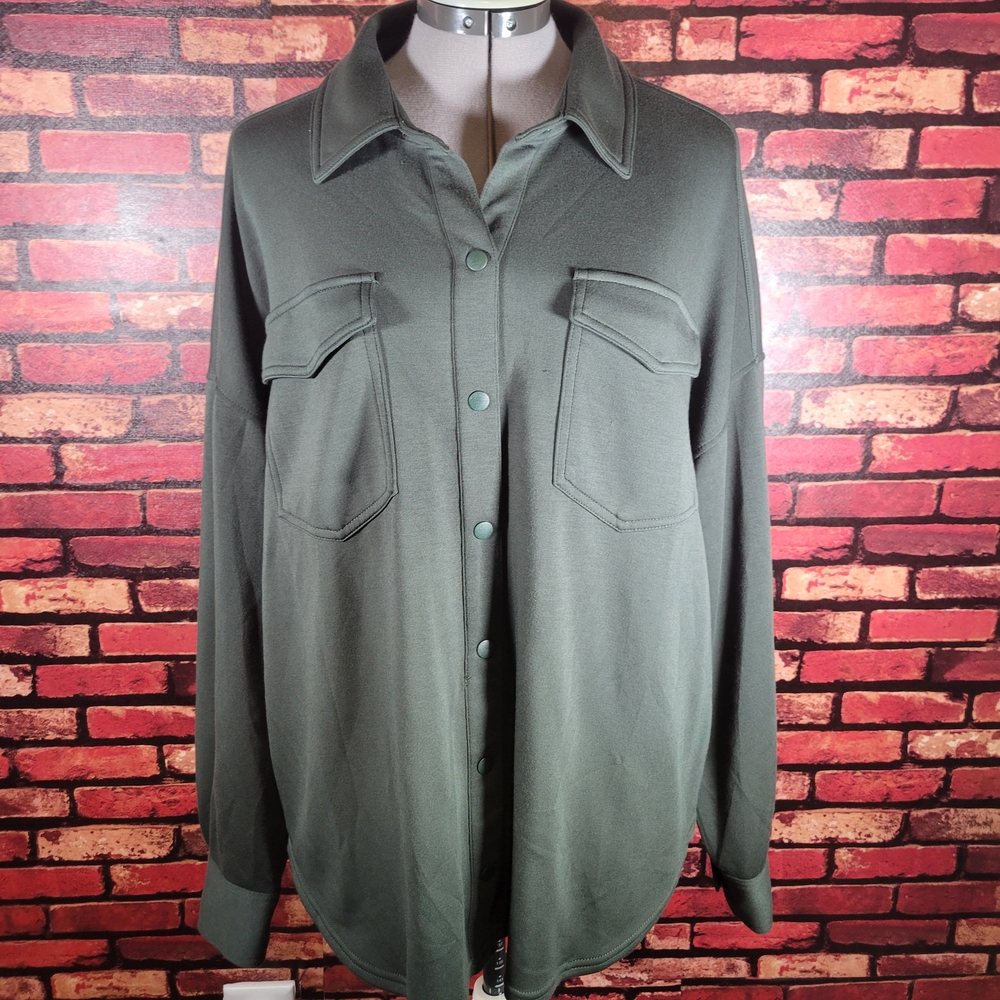 90 Degree By Reflex Forest Green Button-Up Jacket